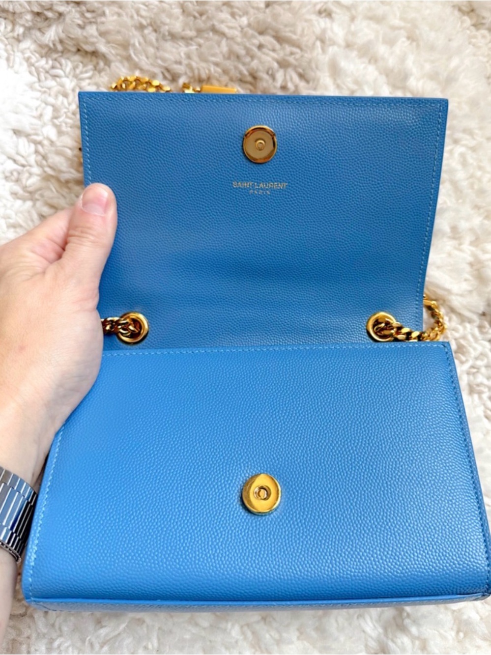 Saint Laurent YSL small Kate blue gold chain flap bag crossbody shoulder bag - Picture 7 of 14